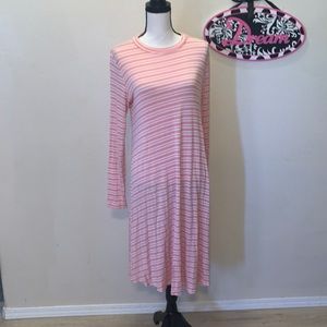 Reb & J 220 pink striped stretchy long sleeve midi dress